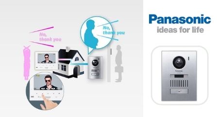 Panasonic intercom voice changer feature, person at door hears a male voice, inside female voice is speaking.