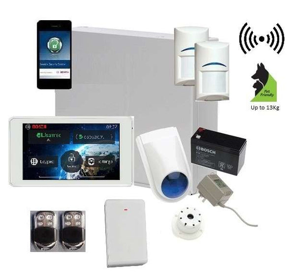 Bosch Solution 3000 Alarm System with 2 x Wireless Detectors + 5" Touch Screen Code pad+Premium Remote Kit +IP Module