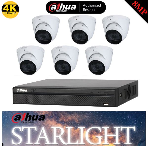 Dahua 8 Channel Starlight Security Kit, 8 CH Ultra HD NVR, 6 X 8MP Starlight HDW2831EMP Camera
