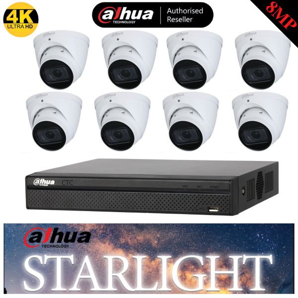 Dahua 8 Channel Starlight Security Kit, 8 CH Ultra HD NVR, 8X 8MP Starlight HDW2831EMP Camera