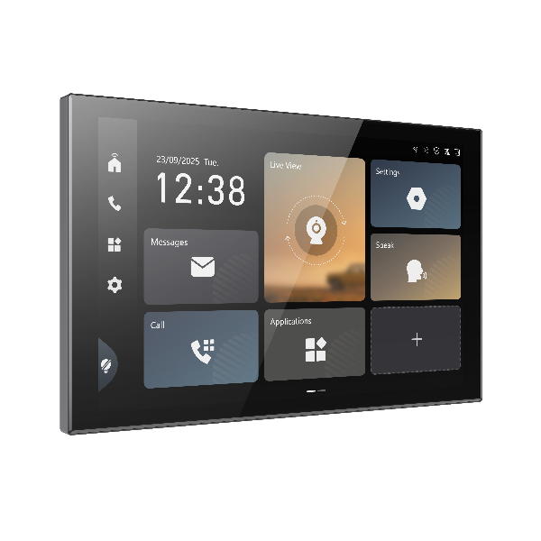 Smart home control panel with digital display on a transparent background