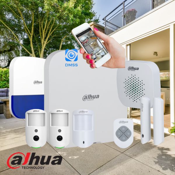 Allhua security system with smartphone app on a house exterior