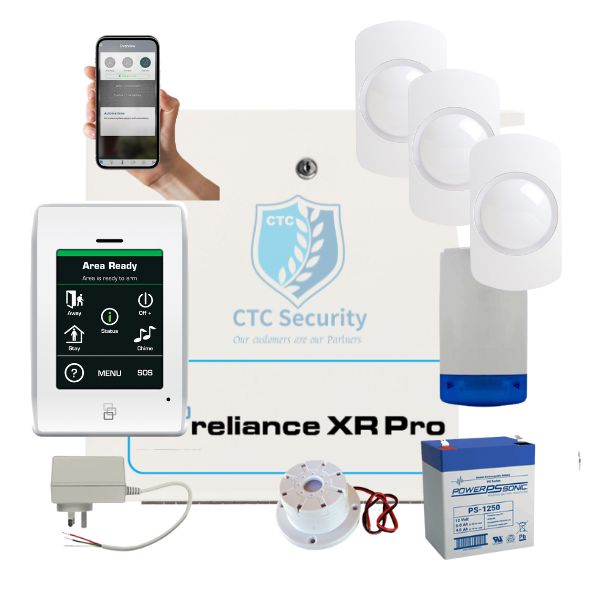 Hills Security Alarm System Reliance XRPro, Touchnav Kit with Guardall Detectors, Top Hat Internal Siren