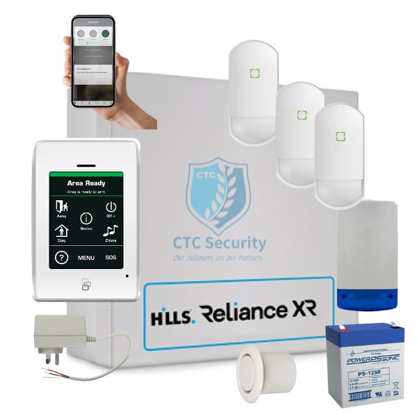 Hills Security Alarm System Reliance XR, Touchnav Kit with Optex Detectors