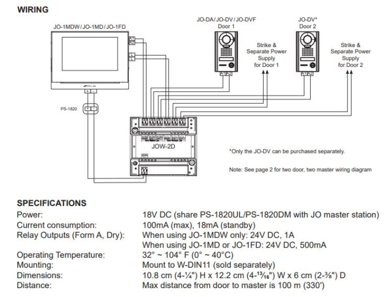 Aiphone JOW-2D Two Door Adaptor wiring diagram for 2 Door station set up