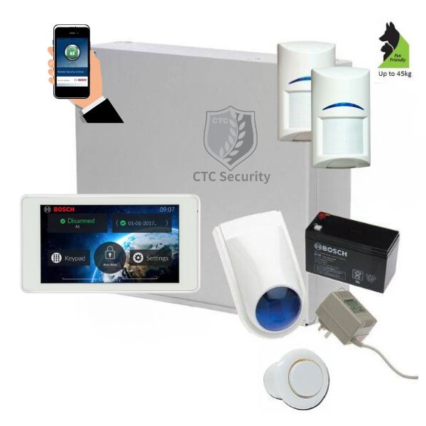 Bosch Solution 2000 Alarm System with 2 x Tritech Detectors+ 5" Touch Screen Code pad+ IP Module