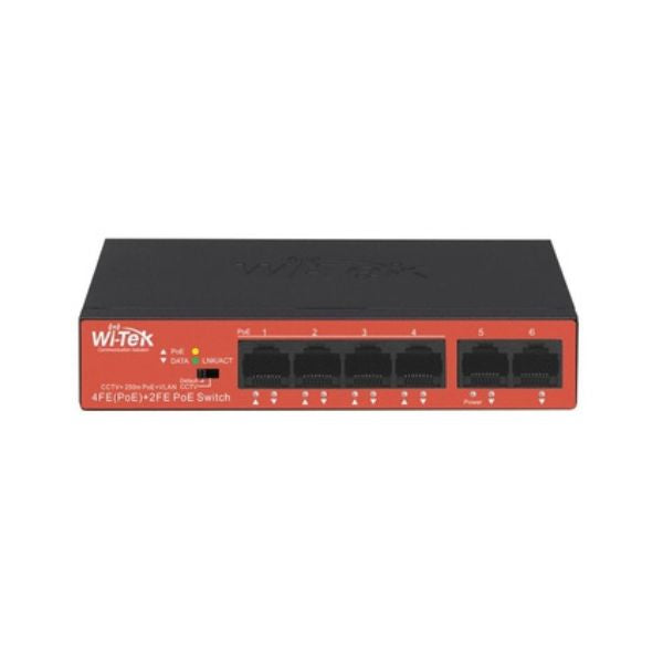 Wi-Tek, 4FE + 2FE Uplink Ports 250M Long Range PoE Switch with 4PoE Port, WI-PS205H V2