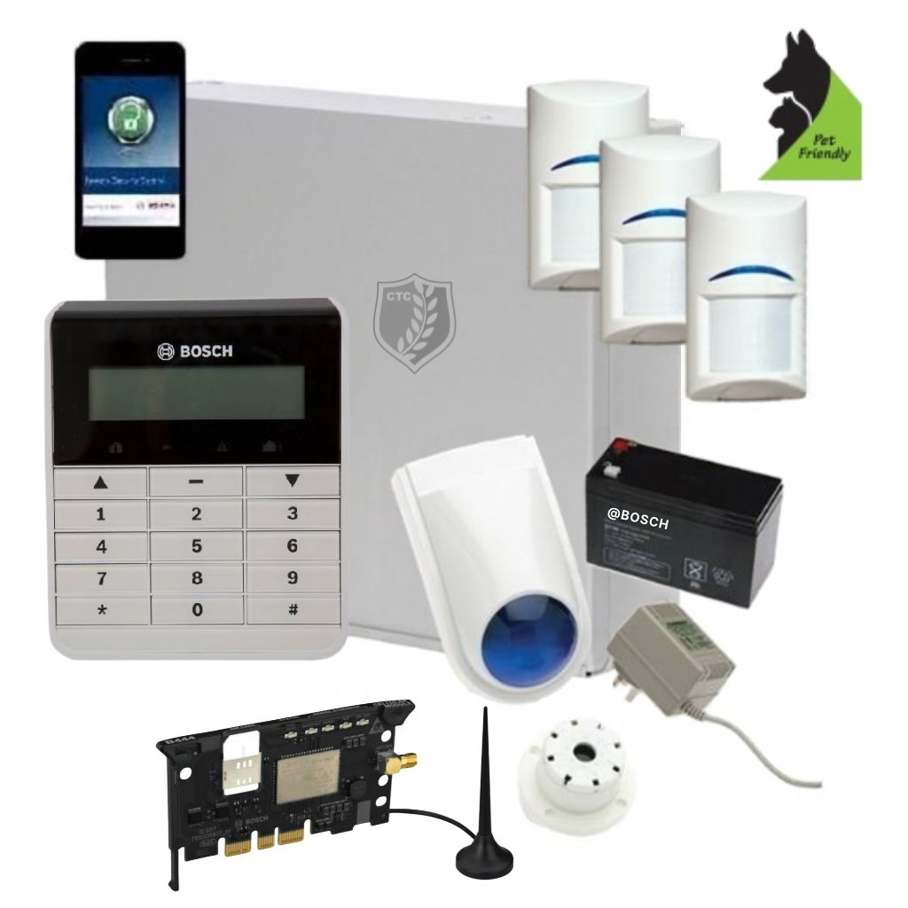 Bosch Solution 3000 Alarm System with 3 x Gen 2 Tritech Detectors+ Text Code pad+GSM Module