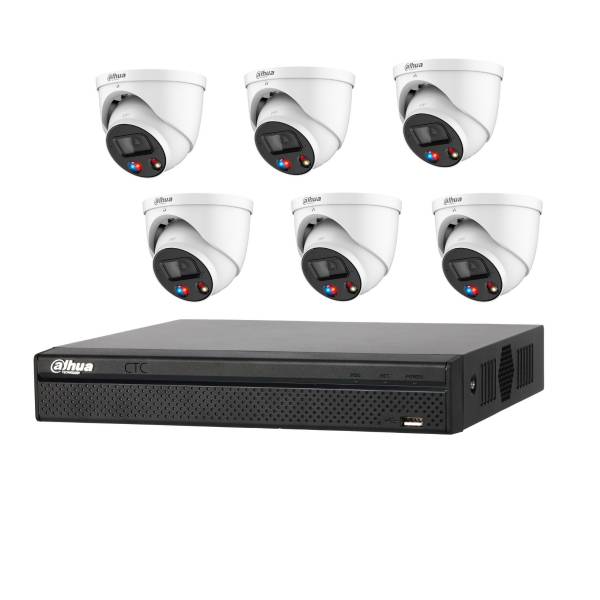 Dahua TIOC 2.0 Active Deterrence Security Camera Kit, 8 Channel NVR with 6 X 8MP TIOC 2.0 Turret Camera