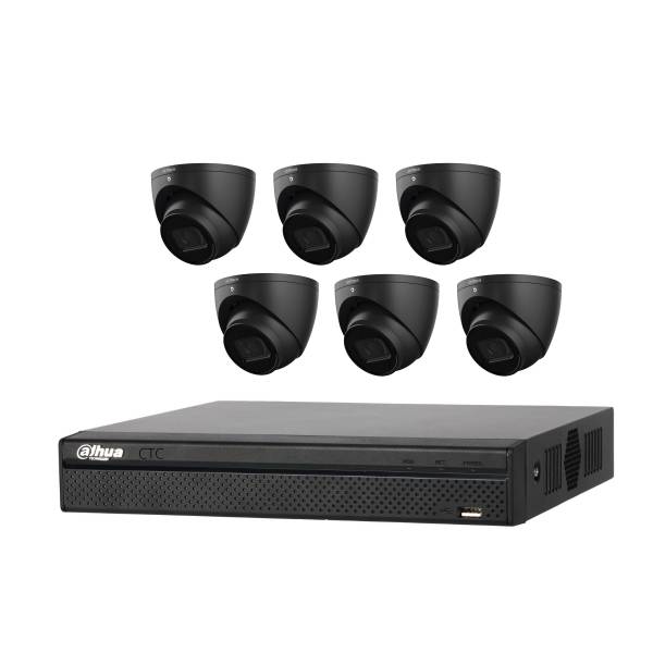 Dahua 8 Channel SMD Black Security Kit,  8 CH Ultra HD NVR, 6 X 6MP WizSense HDW3641EMP Black Camera