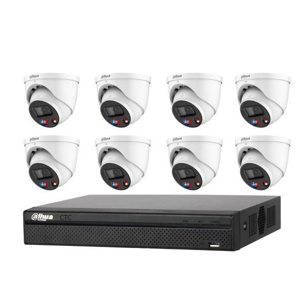 Dahua TIOC 2.0 Active Deterrence Security Camera Kit, 8 Channel NVR with 8 X 8MP TIOC 2.0 Turret Camera