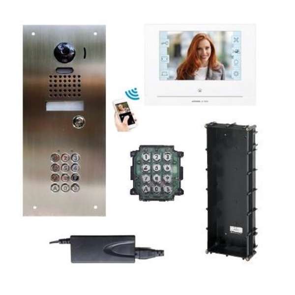Aiphone Jo Access Smartphone Intercom Kit 7" Monitor, Embedded Keypad with Flush Door Station