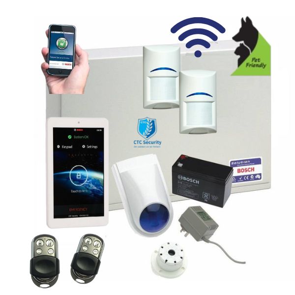 Bosch Solution 3000 Alarm System with 2 x Wireless Tritech Detectors + 7" Touch Screen Code pad Stainless Steel Remotes+ IP Module-Bosch-CTC Security