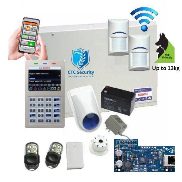 Bosch Solution 6000 Alarm System IP Kit with 2 x Wireless Detectors + Stainless Steel Remote Controls