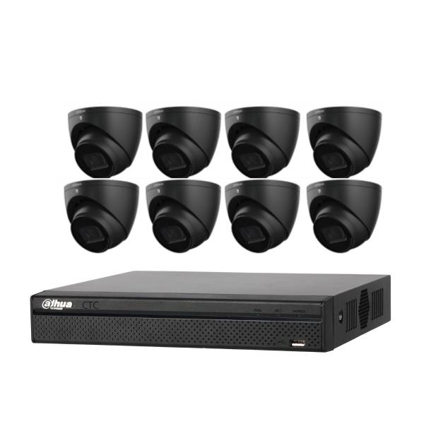 Dahua 8 Channel SMD Black Security Kit,  8 CH Ultra HD NVR, 8 X 6MP WizSense HDW3641EMP Black Camera