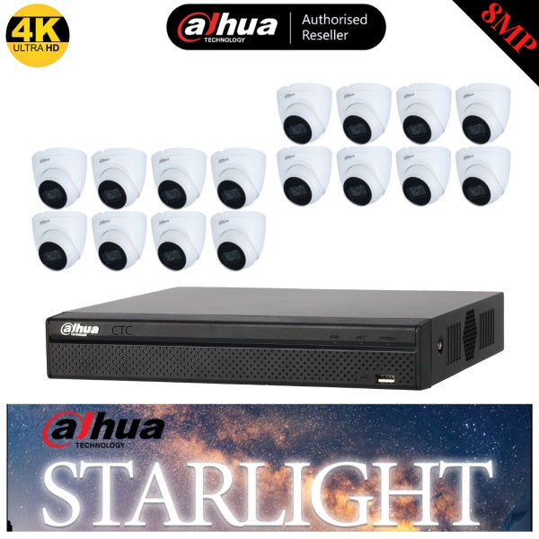 Dahua 16 Channel Starlight Security Kit, 16 CH Ultra HD NVR, 16 X 8MP Starlight HDW2831EMP Camera