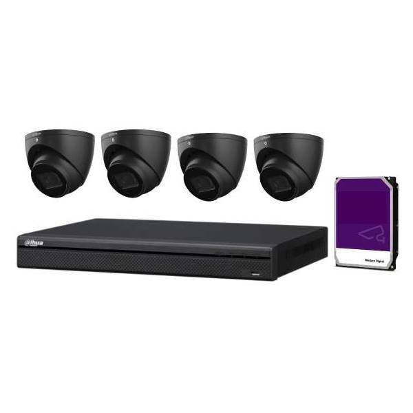 Dahua Security Camera Kit, 4 Channel with 6MP Eyeballs, 4 Cameras, Black, Dual Bay, 2 TB Hard Drive