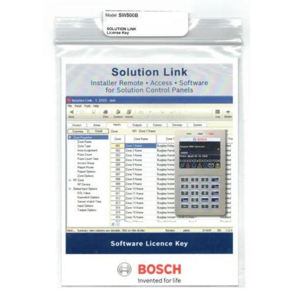 Bosch Solution Link Software for Programming Alarm Panels 6000, 16 Plus,16i, 64