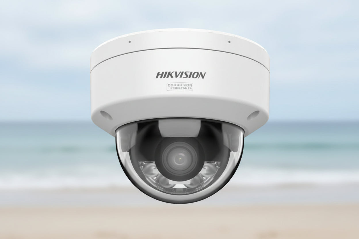 Hikvision security camera on a white background
