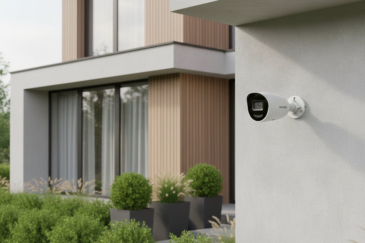 Hikvision security camera on a white background