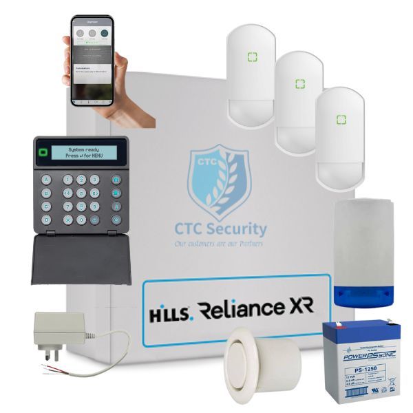 Hills Security Alarm System Reliance XR, NXG-1830 with Optex Detectors-Black Keypad