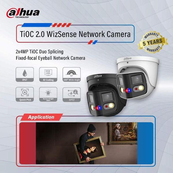Dahua 2x4MP TIOC 2.0 Active Deterrence Turret Fixed Camera Black, DH-IPC-PDW3849-A180-AS-PV-ANZ-BLK - CTC Communications