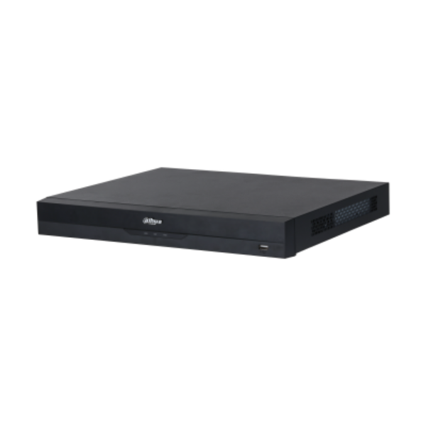 Black network video recorder with Dahua logo on a white background