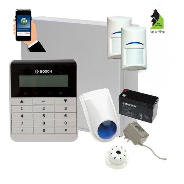 Bosch Solution 2000 Alarm System with 2 x Gen 2 Tritech Detectors+ Text Code pad+ IP Module