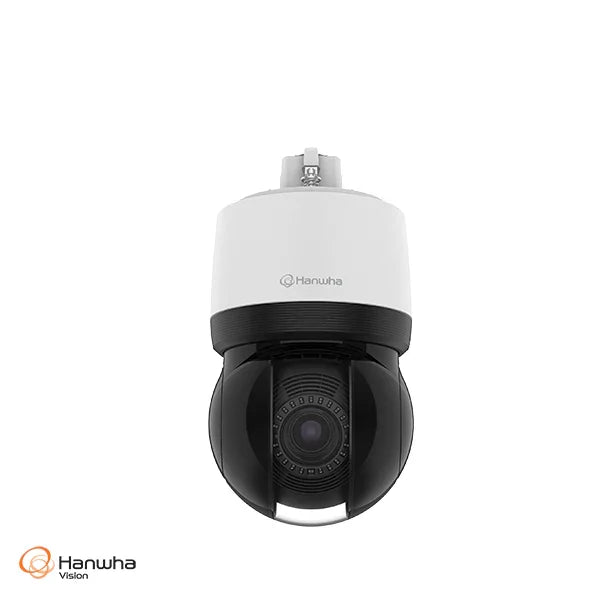 White security camera with black base on a white background
