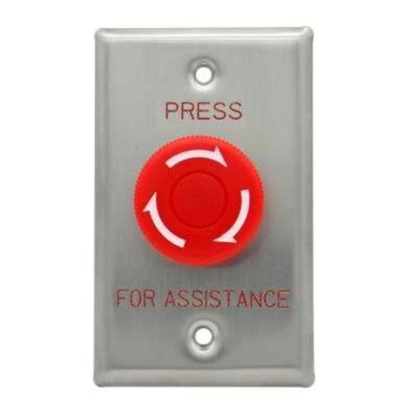 Press for Assistance Button, Big Mushroom, Red, Twist to Reset Stainless Steel-Exit Buttons-CTC Security