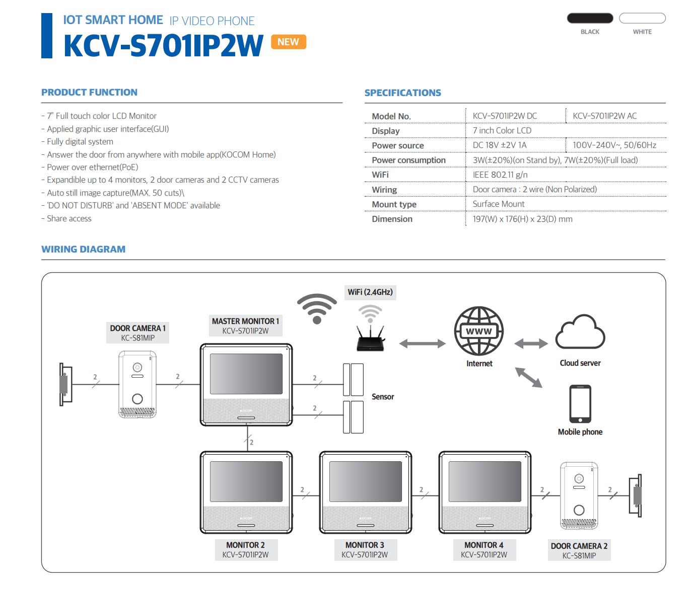 Kocom 2 wire Smartphone Video Intercom Kit with 7" Colour Touch Screen-Kocom-CTC Security